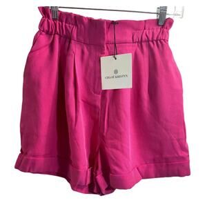 Chloe Kristyn Paperbag Shorts LARGE Hot Pink High Waist Cuffed Relaxed Fit